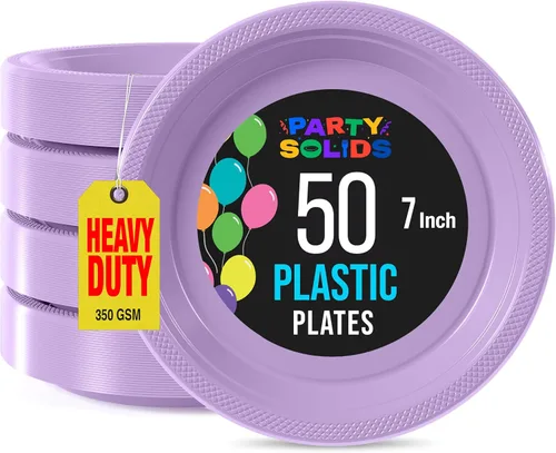 Miniatura 40 de Exquisite Party Solids - Platos de plástico naranja para suministros de fiesta, platos desechables de 10 pulgadas, 50 piezas, juego de vajilla