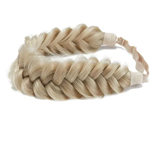 Miniatura 27 de Diadema trenzada sintética clásica de cabello con hebras anchas para boda, trenzas esponjosas desordenadas, banda para peluca, accesorio de belleza