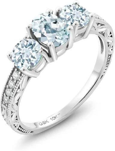Miniatura 31 de Gem Stone King Anillo de compromiso de 3 piedras preciosas de oro blanco de 10 quilates con piedra natal y diamantes cultivados en laboratorio