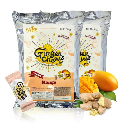 Miniatura 8 de Fusion Select Caramelos masticables de jengibre - Dulces delicias confitadas suaves de Indonesia - Promueve el alivio de las náuseas matutinas