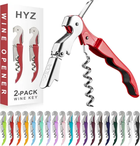 Miniatura 10 de HYZ Paquete de 2 sacacorchos para camarero, llave de vino profesional para servidores, camarero con cortador de lámina, abridor manual de botellas