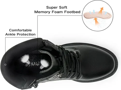 Miniatura 3 de MUSSHOE Botas de combate para mujer, botines y botines con cordones para mujer, cuello suave con cremallera lateral