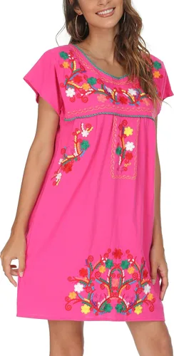 Miniatura 5 de YZXDORWJ - Vestido mexicano bordado de manga corta para mujer