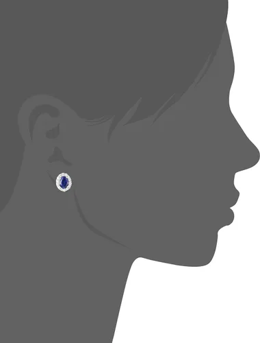Miniatura 9 de Amazon Essentials Aretes ovalados de plata de ley con halo de zafiro blanco, (anteriormente colección Amazon)