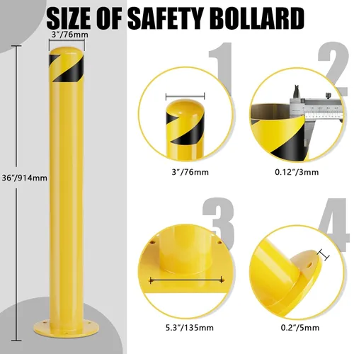 Miniatura 2 de Safety Bollard, 36 Inch Height Bollard Post, 3 Inch Diameter, 6Pcs Parking Bollard, Yellow Powder Coated, Safety Parking Barrier Post, for Traffic