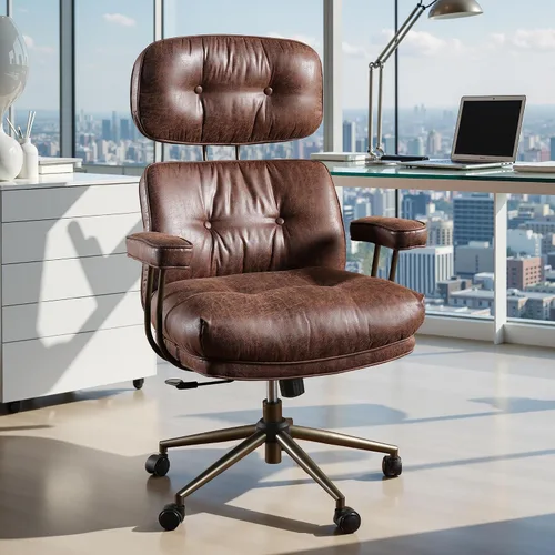 Miniatura 9 de Silla ergonómica de escritorio de oficina en casa, silla giratoria de 360° con inclinación y altura ajustable con cojín grueso y reposabrazos