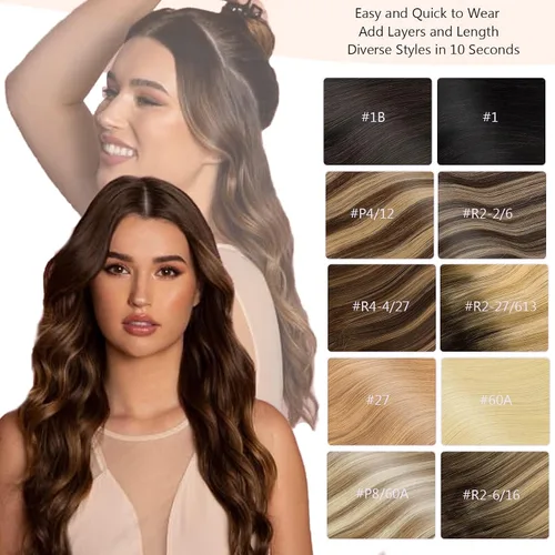 Miniatura 9 de Loxxy Extensiones de cabello con alambre, color negro natural, 14 pulgadas, 2.65 oz, 100% cabello humano real, extensión de cabello invisible