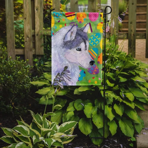 Miniatura 2 de Caroline's Treasures SS4809GF - Bandera decorativa para jardín con diseño de huevo de Pascua de Husky siberiano, diseño de huevera