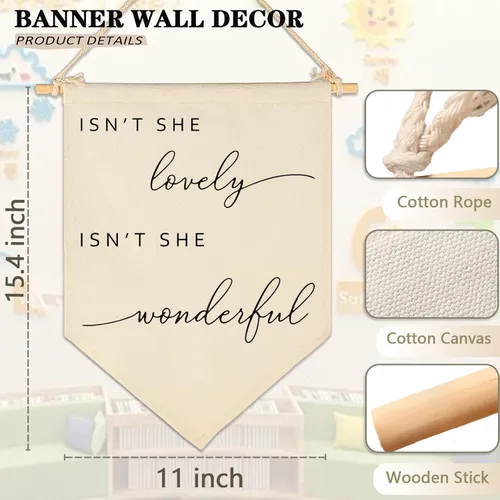 Miniatura 6 de Letrero decorativo de bandera con texto en inglés «Isn't She Lovely-Flag», regalo para niñas, bebés, recién nacidos, banderines de pared, regalo