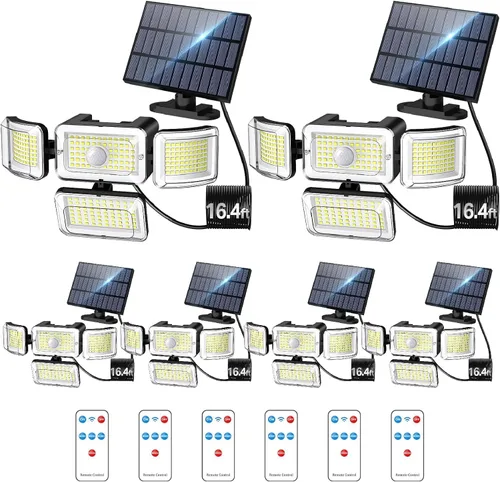 Miniatura 11 de CLAONER Luces solares para exteriores, sensor de movimiento, 3500 lm, 288 luces LED de seguridad con control remoto, IP67, impermeable, 4 cabezales