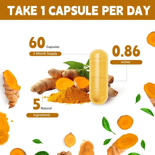 Miniatura 3 de Suplemento de curcumina de cúrcuma con pimienta negra y botánicos bioactivos, cúrcuma, jengibre, berberina, canela de Ceilán, suplemento premium