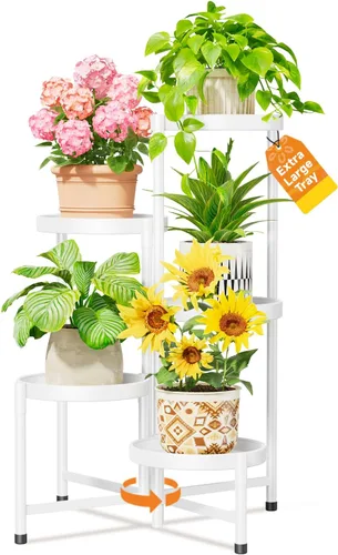 Miniatura 15 de LASZOLA Soporte plegable para plantas de interior de 7 niveles para múltiples macetas grandes, estante ajustable alto y resistente con bandeja de 10