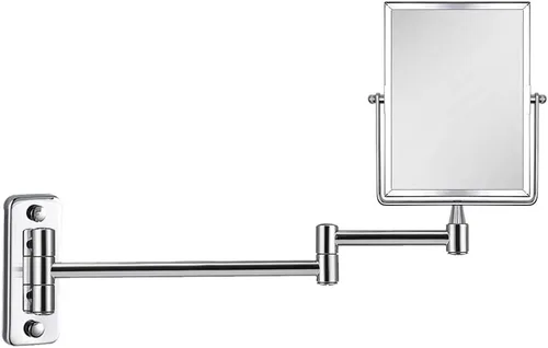 Miniatura 2 de QiMH Espejo de maquillaje de pared con aumento 3X Rectangular 8 x 6 pulgadas con brazo extensible Espejo giratorio de doble cara con acabado