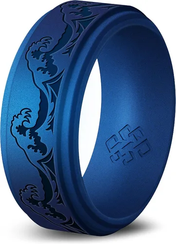 Miniatura 38 de Knot Theory Anillo de silicona para hombre, grabado de montaña, ondas, bosque, ancho de banda de 0.315 pulgadas, transpirable, ajuste cómodo