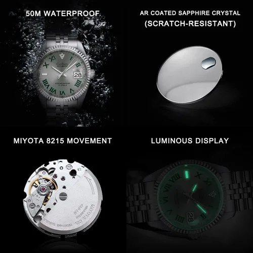 Miniatura 2 de CADISEN Relojes automáticos MIYOTA 8215 Reloj de pulsera impermeable para hombre, 38mm