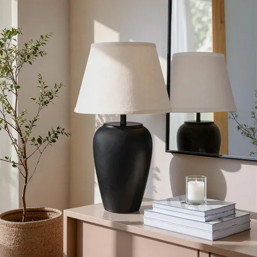 Miniatura 6 de YEPDIN TL3 - Lámpara de mesa de cerámica de 21.25 pulgadas, compacta y esmerilada, pantalla de tela cónica, decoración de cerámica para sala