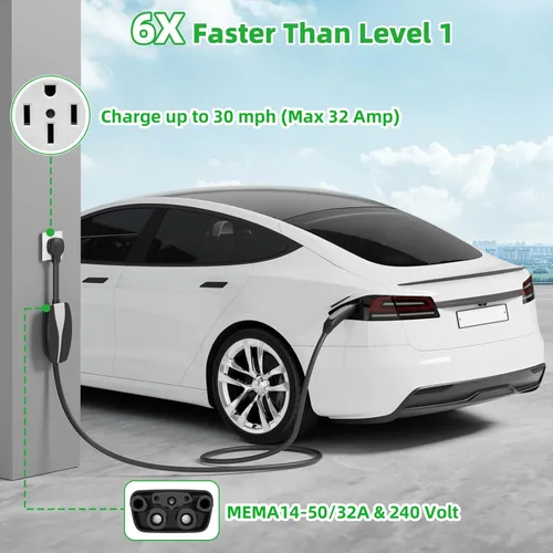 Miniatura 8 de Adaptador NEMA 14-50 para conector móvil Tesla Gen 2, adaptador de carga rápida EV de 240 V 32 A, cable resistente de 11 pulgadas, seguro