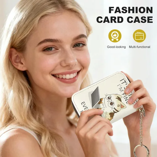 Miniatura 6 de Tarjetero de crédito para mujer, pequeña cartera RFID con cierre de llavero, bonita cartera de piel sintética, carteras para tarjetas de crédito