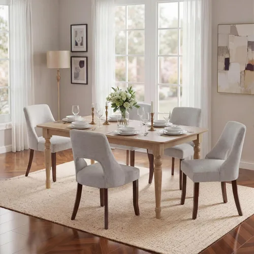 Miniatura 14 de UVV Juego de 2 sillas de comedor de madera, sillas de comedor modernas de mediados de siglo tapizadas en tela para cocina y comedor, silla de cena