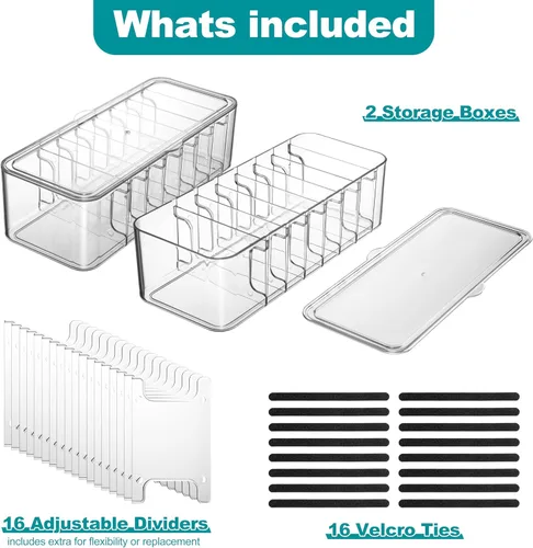 Miniatura 5 de Paquete de 2 organizadores de cables, organizador de cables transparente con divisores ajustables, se adapta a cables de hasta 10 pies, organizador