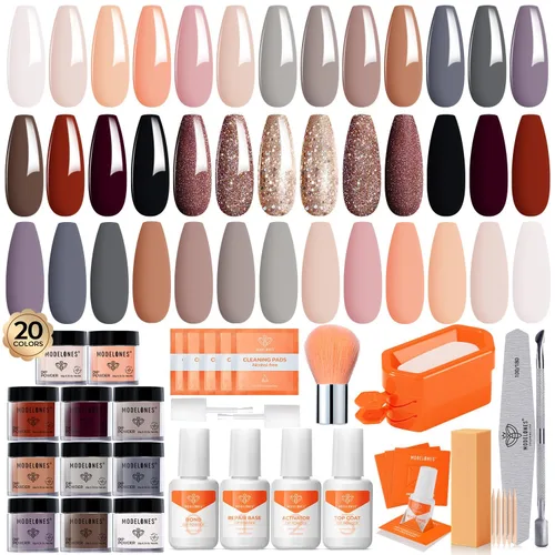 Miniatura 13 de Modelones Kit de uñas en polvo de inmersión de Navidad, 20 colores, rojo, verde, marrón, naranja, brillante, juego de iniciación de polvo de A-Kit