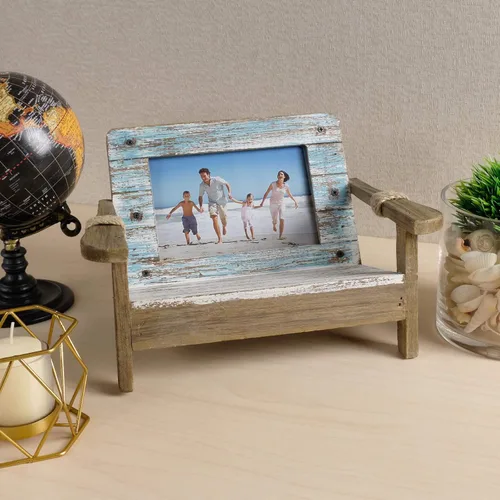 Miniatura 4 de EXCELLO GLOBAL PRODUCTS Marco de fotos para silla de playa: capacidad para fotos horizontales de 4 x 6. Imagen rústica para exhibición de mesa