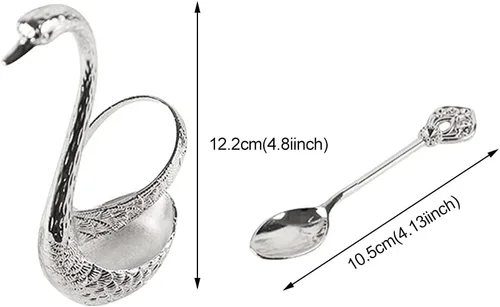 Miniatura 6 de Juego de cuchara de café con soporte, soporte para cuchara y tenedor de cisne, elegante y encantador kit de servicio decorativo para cucharas