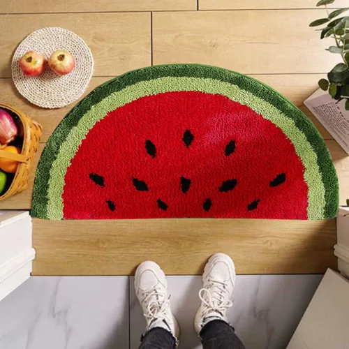 Miniatura 5 de VOSAREA Alfombra en forma de fruta, alfombra semicircular para puerta, alfombra de baño de felpa antideslizante, absorbente, alfombra gruesa