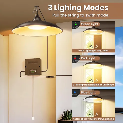 Miniatura 5 de Luz solar para interiores y exteriores, luz colgante diurna blanca cálida disponible con cuerda de tracción, del atardecer al amanecer, 3 modos