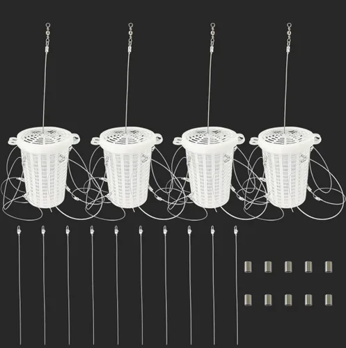 Paquete de 4 trampas para cangrejos para caña de pescar con 8 bucles, trampas de cangrejo para Dungeness/cangrejos azules/cangrejo de roca, caja de