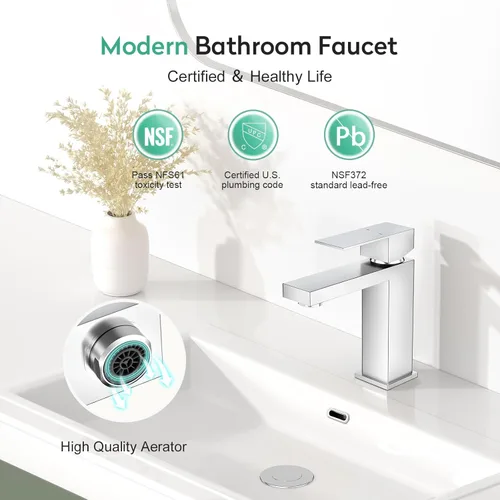 Miniatura 2 de Faustina Grifo de baño cromado pulido, grifo de baño de un agujero, grifo de lavabo de baño de 3 agujeros con drenaje desplegable, grifo de tocador