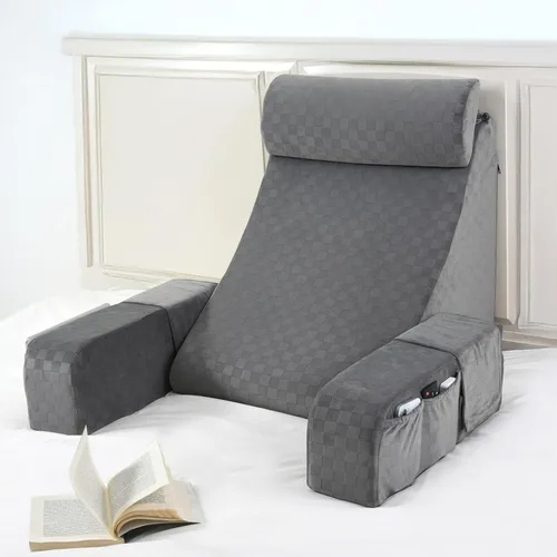 Miniatura 11 de Vekkia Almohada de lectura, almohada de respaldo para adultos, almohada de apoyo de respaldo con brazos integrados y bolsillos XL, silla de descanso