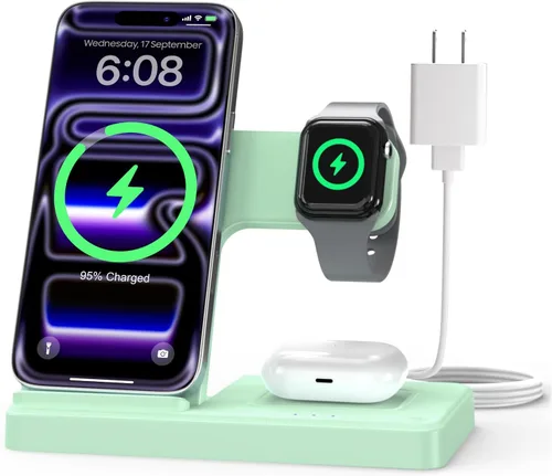 Miniatura 11 de Estación de carga inalámbrica del soporte del cargador: Soporte de cargador 3 en 1, múltiples dispositivos para Apple - iPhone 17 16e 16 15 14 Pro