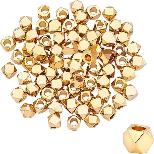 PH PandaHall 100 cuentas espaciadoras de cubo, cuentas de metal de cubo sin esquinas de latón dorado de 0.098 pulgadas (0.098 in), mini cuentas para