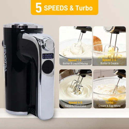 Miniatura 4 de Mezclador de mano eléctrico, mezclador de mano con pantalla LCD y base de almacenamiento 5 Speeds & Turbo, One-Button Eject, 2 Beaters, 2 Dough