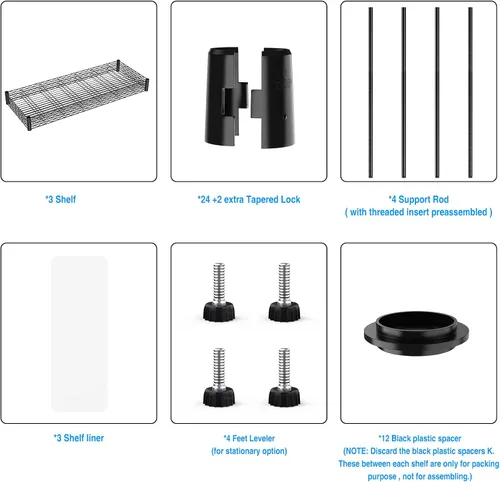 Miniatura 4 de pouseayar Estantería de alambre de metal NSF de 3 niveles, capacidad de 1050 libras, estante de almacenamiento ajustable resistente