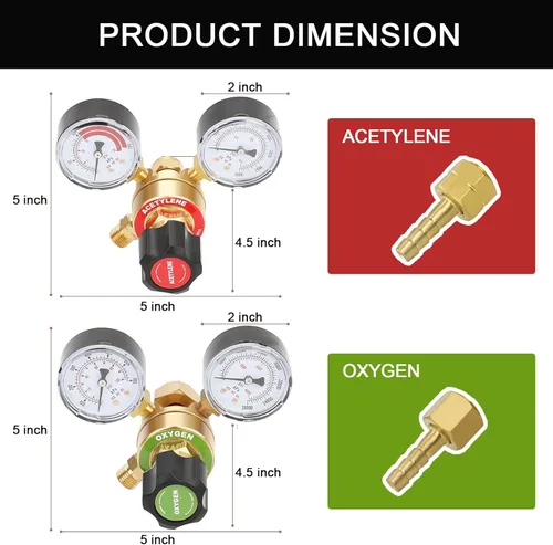 Miniatura 7 de Conjunto de regulador de oxígeno y acetileno, conexión de entrada de acetileno CGA540 y CGA200 compatible con antorcha de gas de corte de soldadura