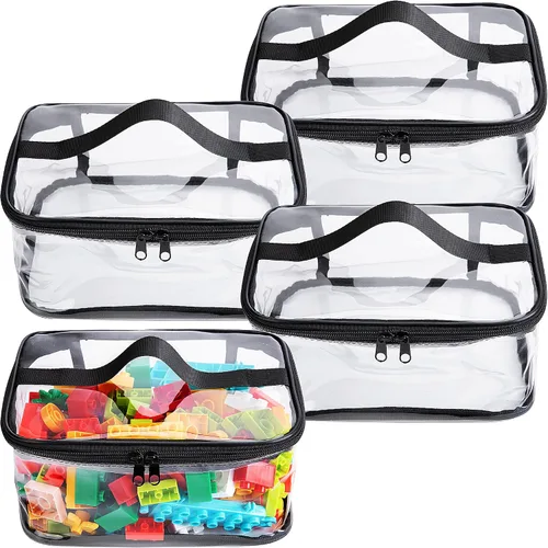 Miniatura 8 de Paquete de 3 bolsas transparentes de almacenamiento de juguetes, 9.4 x 6.7 x 4.3 pulgadas, bolsas organizadoras de juguetes de PVC transparente