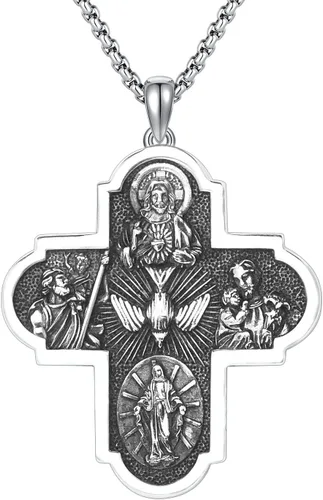 Miniatura 203 de Collar de plata de ley 925 con medalla de San Patrón, colgante de protección católica, amuleto, joyería religiosa para hombres y mujeres