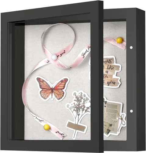Miniatura 9 de Marco de caja de sombra pequeña de 5 x 5 con parte trasera de lino, resistente vitrina de memoria de flores, imágenes, medallas y más, color negro
