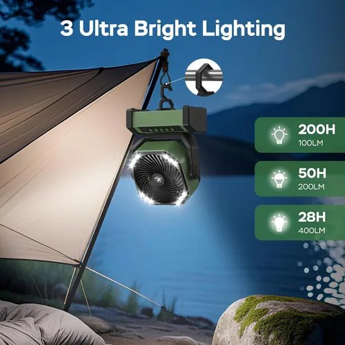 Miniatura 4 de KITWLEMEN - Ventilador de camping con luz - Ventilador recargable de 20,000 mAh con batería, tiempo máximo de funcionamiento de 60 horas, 4