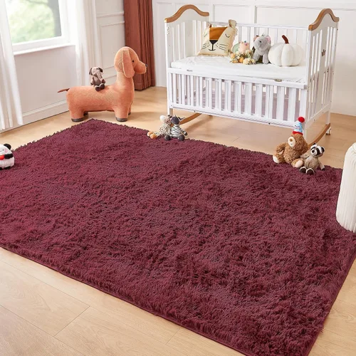 Miniatura 6 de Andency Alfombras suaves color burdeos para sala de estar, dormitorio, 5 x 8 pies, alfombra de noche lanuda esponjosa, antideslizante, alfombra