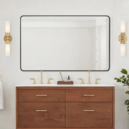 Miniatura 11 de LEDLUX Espejo de baño negro de 24 x 32 pulgadas, espejo sin cobre, marco de metal, espejo rectangular montado en la pared, espejo moderno