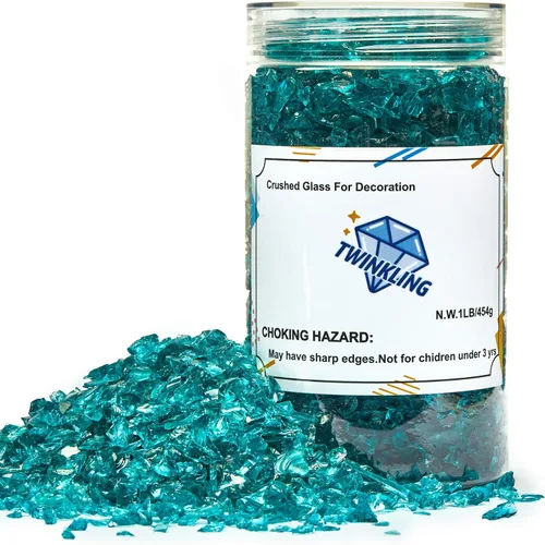 Miniatura 27 de TWINKLING Grava de vidrio de alto brillo con destellos, vidrio roto, chips de gemas de fuego, vidrio triturado para chimenea, manualidades