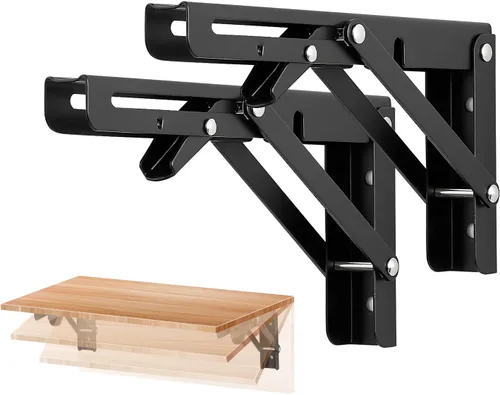 Miniatura 26 de Ravinte - Paquete de 2 soportes plegables de 20 pulgadas para estantes - Negro mate, soportes plegables resistentes para mesas y bancos - Diseño que
