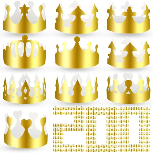 Miniatura 8 de Crtiin 200 coronas de papel doradas a granel King Gold Party Crown Princess Coronas Sombreros para fiesta de cumpleaños Celebración Suministros
