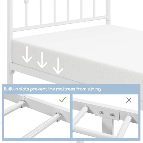 Miniatura 8 de Yaheetech - Base de cama metálica de tamaño individual con cabecera y estribo de estilo victoriano, fácil de ensamblar, sin necesidad de somier