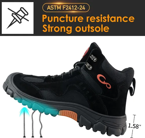 Miniatura 5 de Ablanczoom Botas de trabajo para hombre con puntera de acero – ASTM F2412-24 Calzado de construcción antideslizante cómodo, transpirable y duradero