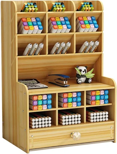 Miniatura 8 de Hggzeg Organizador de Escritorio de Madera, Portaplumas DIY de Gran Capacidad Caja de Almacenamiento Estante de Almacenamiento de Artículos