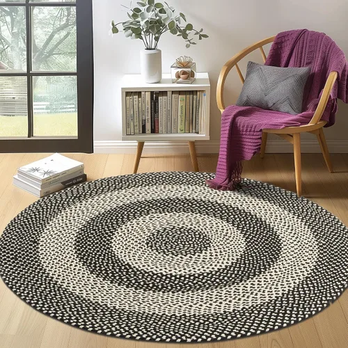Miniatura 34 de Super Area Rugs - Alfombra trenzada rústica en tonos taupe y gris oscuro, ovalada para puerta/entrada principal, alfombra tejida para exteriores, 2